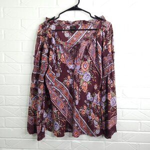 Plenty by Tracey Reese 100% Silk Floral Print Peasant Top Boho Bell Sleeve 10